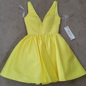 Vienna Prom A Line V Neck Dress w Pleated Full Skirt, Mesh Insert, Several Flaws